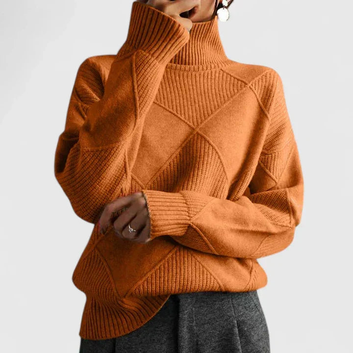 Women's geometric textured mock neck sweater with long sleeves