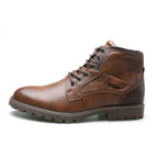 Men's lace-up ankle boots with contrasting panels and lug sole