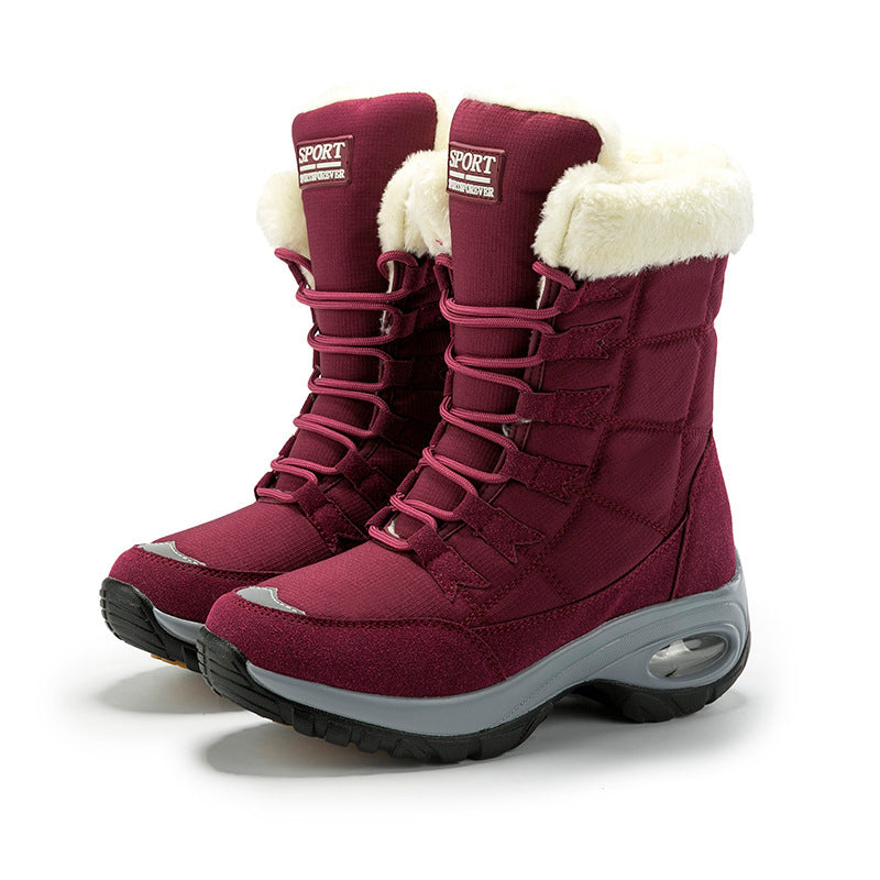 High top lace-up winter boots with faux fur collar