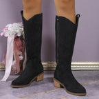 Women's Western knee-high boots with block heel and stitched detailing