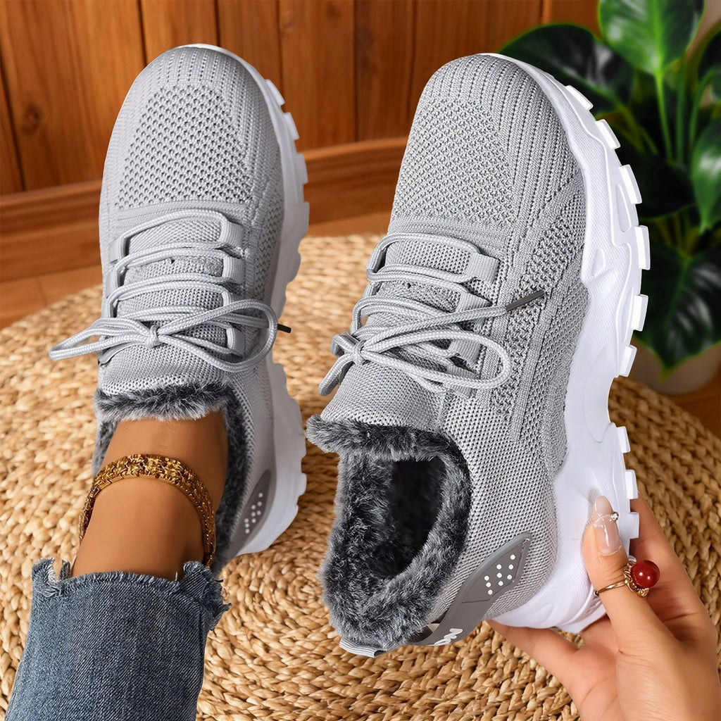 Fleece-lined lace-up sneakers with chunky tread soles