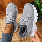 Fleece-lined lace-up sneakers with chunky tread soles