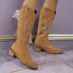 Women's Western knee-high boots with block heel and stitched detailing