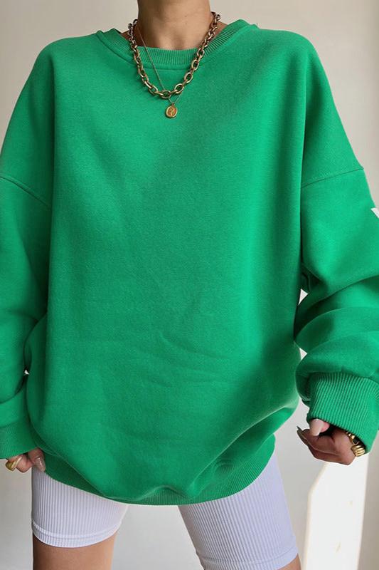 Women's crew-neck sweatshirt with contrasting letter graphics on the sleeves