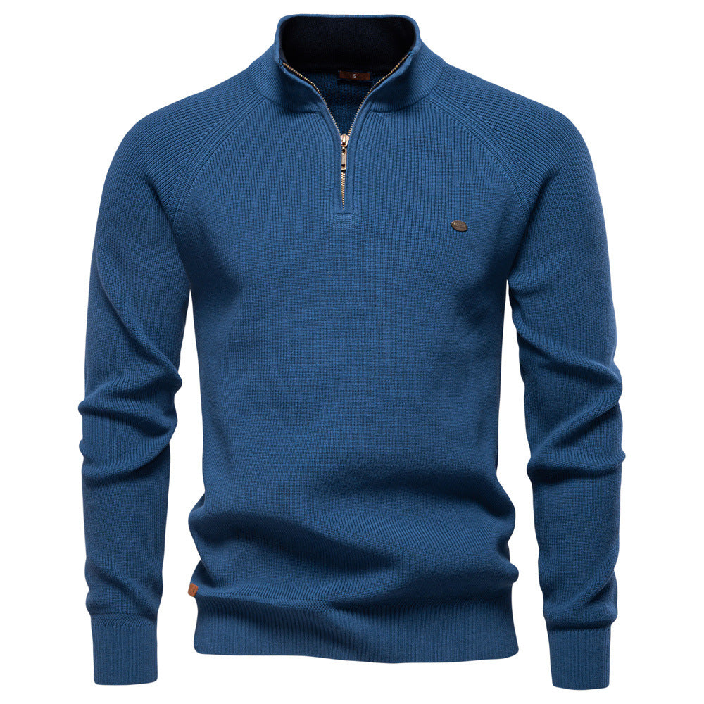 Men's half-zip ribbed mock neck sweater with long sleeves