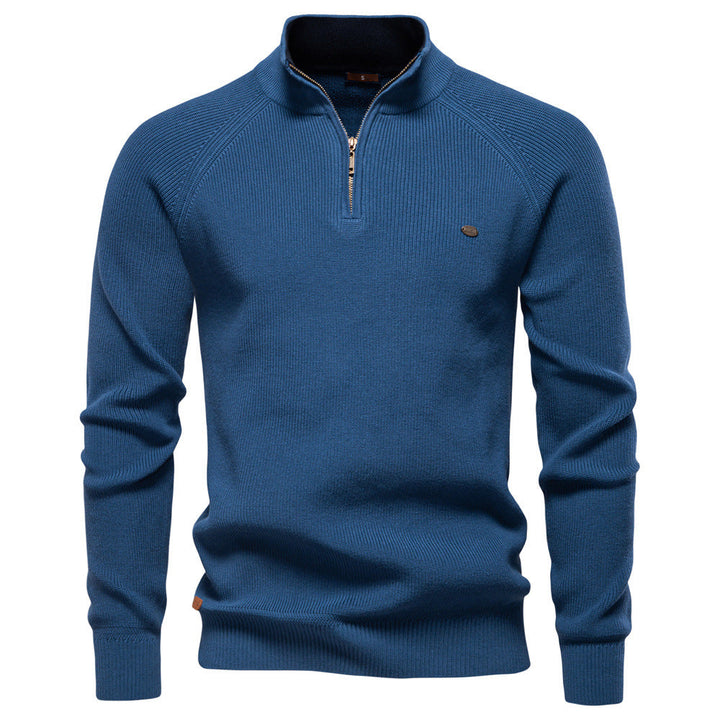 Men's half-zip ribbed mock neck sweater with long sleeves