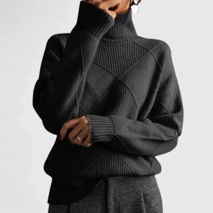 Women's geometric textured mock neck sweater with long sleeves