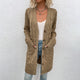 Women's longline cable-knit cardigan with V-neck, buttons, long sleeves and front pockets