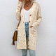 Women's longline cable-knit cardigan with V-neck, buttons, long sleeves and front pockets