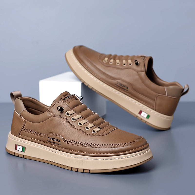 Men's stitched panel lace-up sneakers with low textured sole
