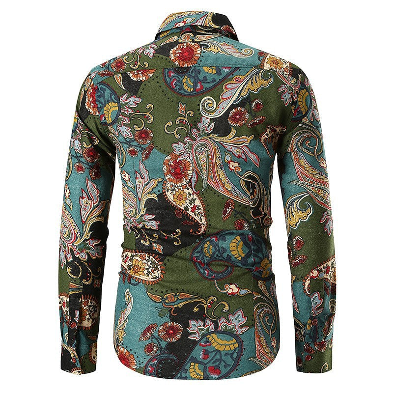 Men's paisley print shirt with long sleeves