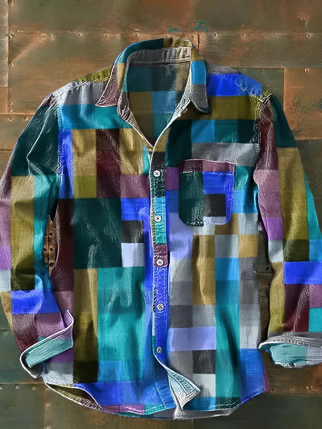 Men's multicoloured checked long-sleeve shirt with button front and chest pocket