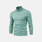 Men's half-zip knit sweater with raised turtleneck collar