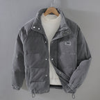 Men's ribbed corduroy-style hooded puffer jacket with pockets