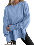 Women's oversized crew neck sweatshirt with dropped shoulders and ribbed trims