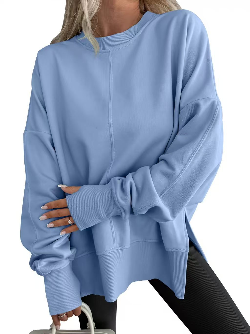 Women's oversized crew neck sweatshirt with dropped shoulders and ribbed trims