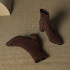 Women's ankle boots with pointed toes, side zips and high block heels