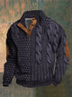 Men's textured patterned jumper with button collar, long sleeves and elbow patches