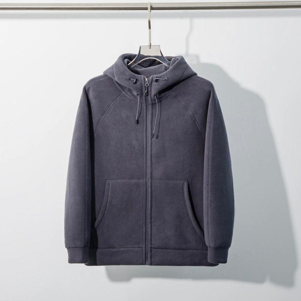 Unisex fleece zip hoodie with drawstring hood and front pockets