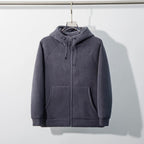 Unisex fleece zip hoodie with drawstring hood and front pockets
