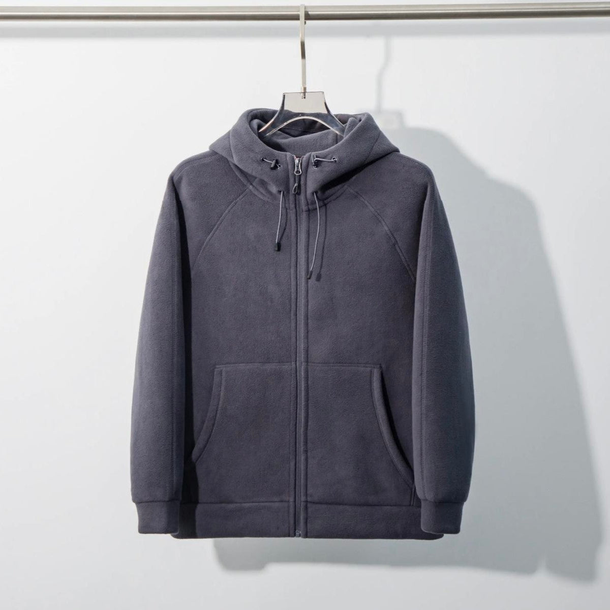 Unisex fleece zip hoodie with drawstring hood and front pockets