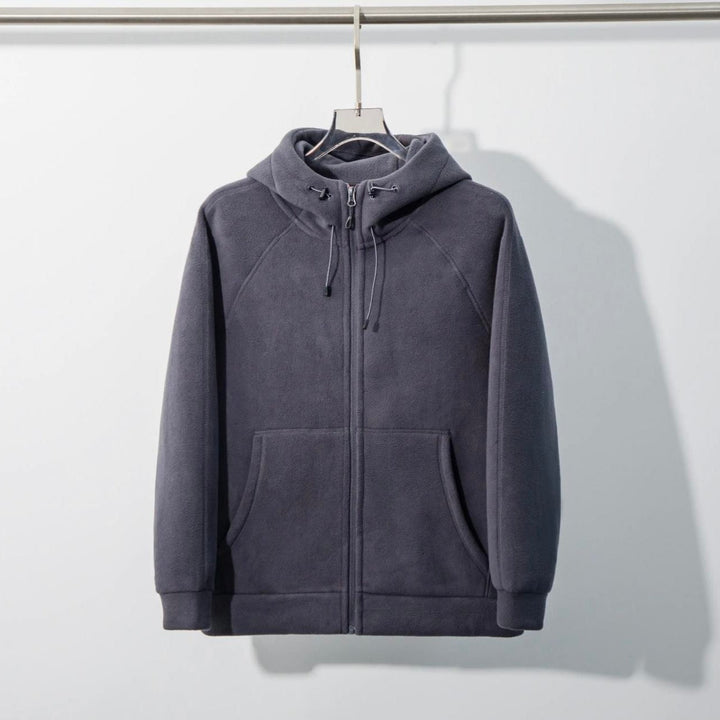 Unisex fleece zip hoodie with drawstring hood and front pockets