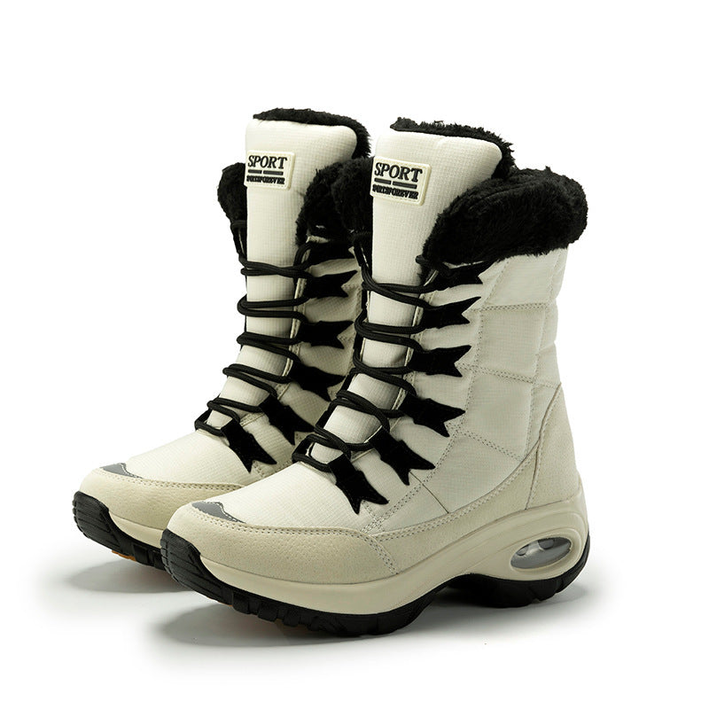 High top lace-up winter boots with faux fur collar