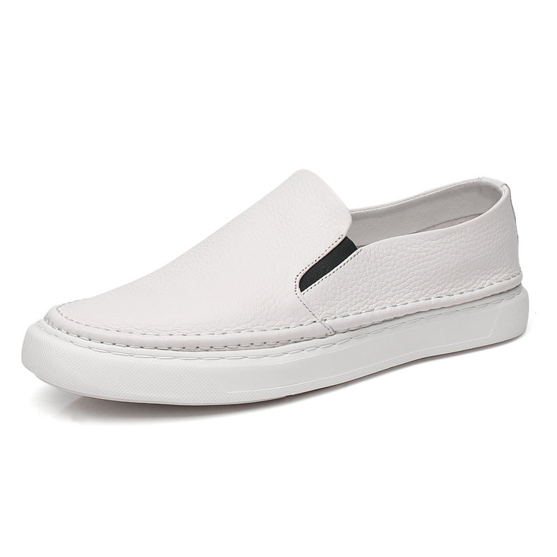Textured slip-on loafers with rounded toes and flat soles