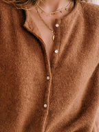 Women's knit V-neck cardigan with button front and long sleeves