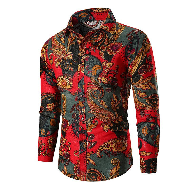 Men's paisley print shirt with long sleeves