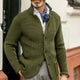 Men's textured knit button cardigan with stand collar