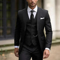 Men's three-piece suit with tailored jacket, button waistcoat and matching trousers