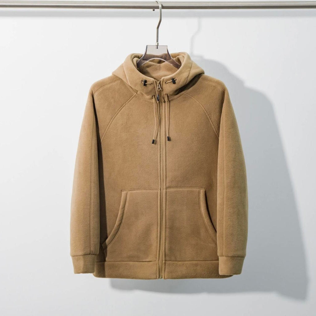 Unisex fleece zip hoodie with drawstring hood and front pockets