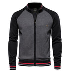 Long-sleeve textured knit cardigan with stand collar and front zip