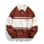 Men's color block polo sweatshirt with long sleeves