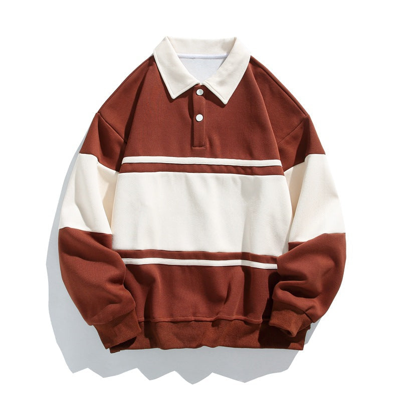 Men's color block polo sweatshirt with long sleeves
