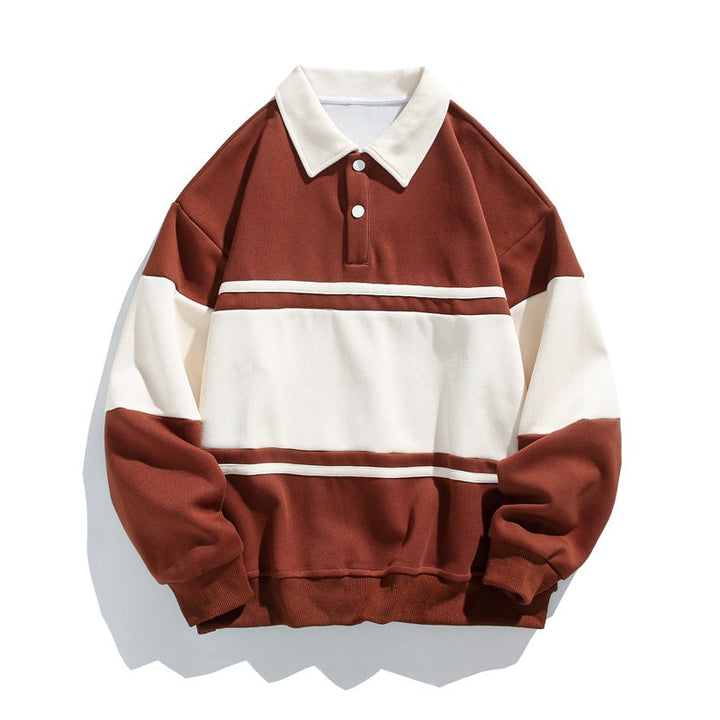 Men's color block polo sweatshirt with long sleeves