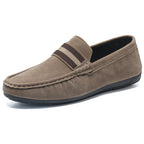 Slip-on loafers with rounded toe and contrast striped vamp detail