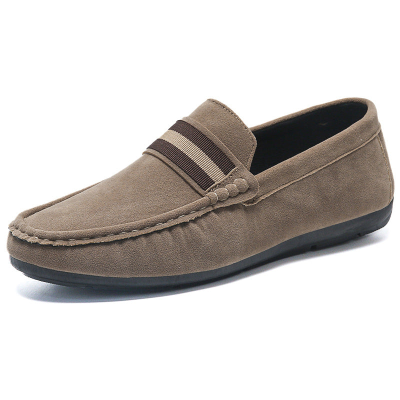 Slip-on loafers with rounded toe and contrast striped vamp detail