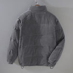 Men's ribbed corduroy-style hooded puffer jacket with pockets