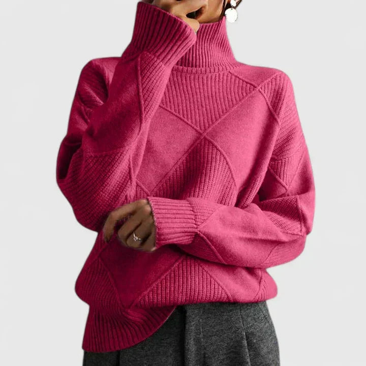 Women's geometric textured mock neck sweater with long sleeves
