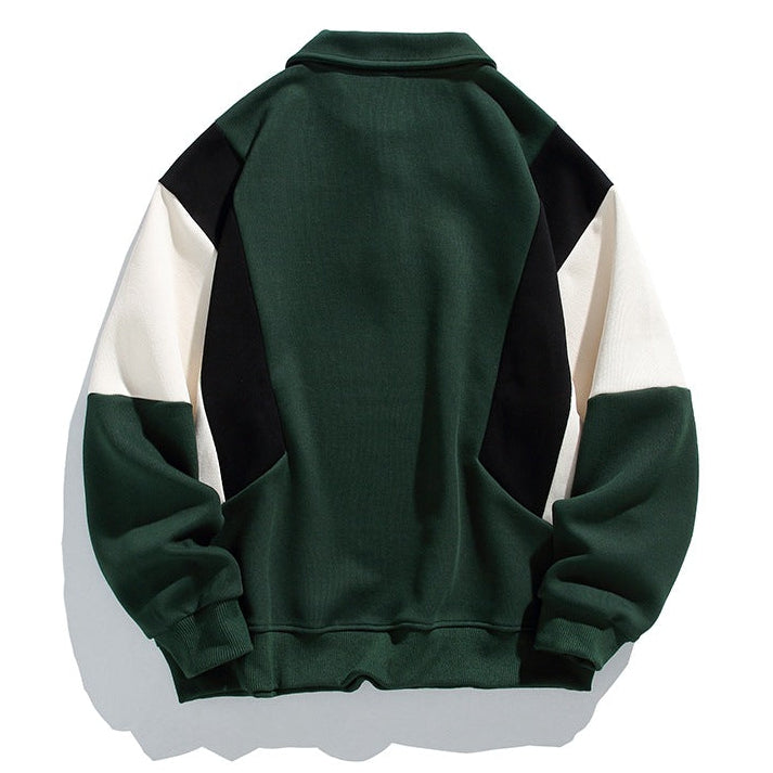 Men's long-sleeve colorblock polo sweatshirt with ribbed trims