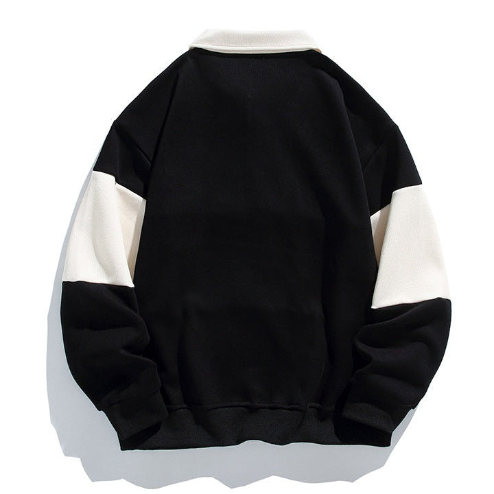 Men's color block polo sweatshirt with long sleeves