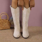 Women's Western knee-high boots with block heel and stitched detailing