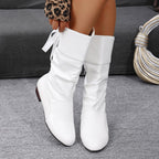 Women's ruched knee-high boots with low block heels