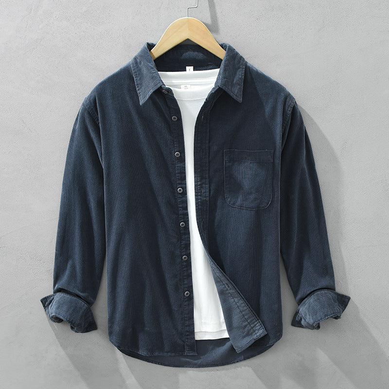 Men's long-sleeve corduroy shirt with chest pocket and button front