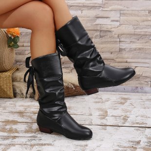 Women's ruched knee-high boots with low block heels