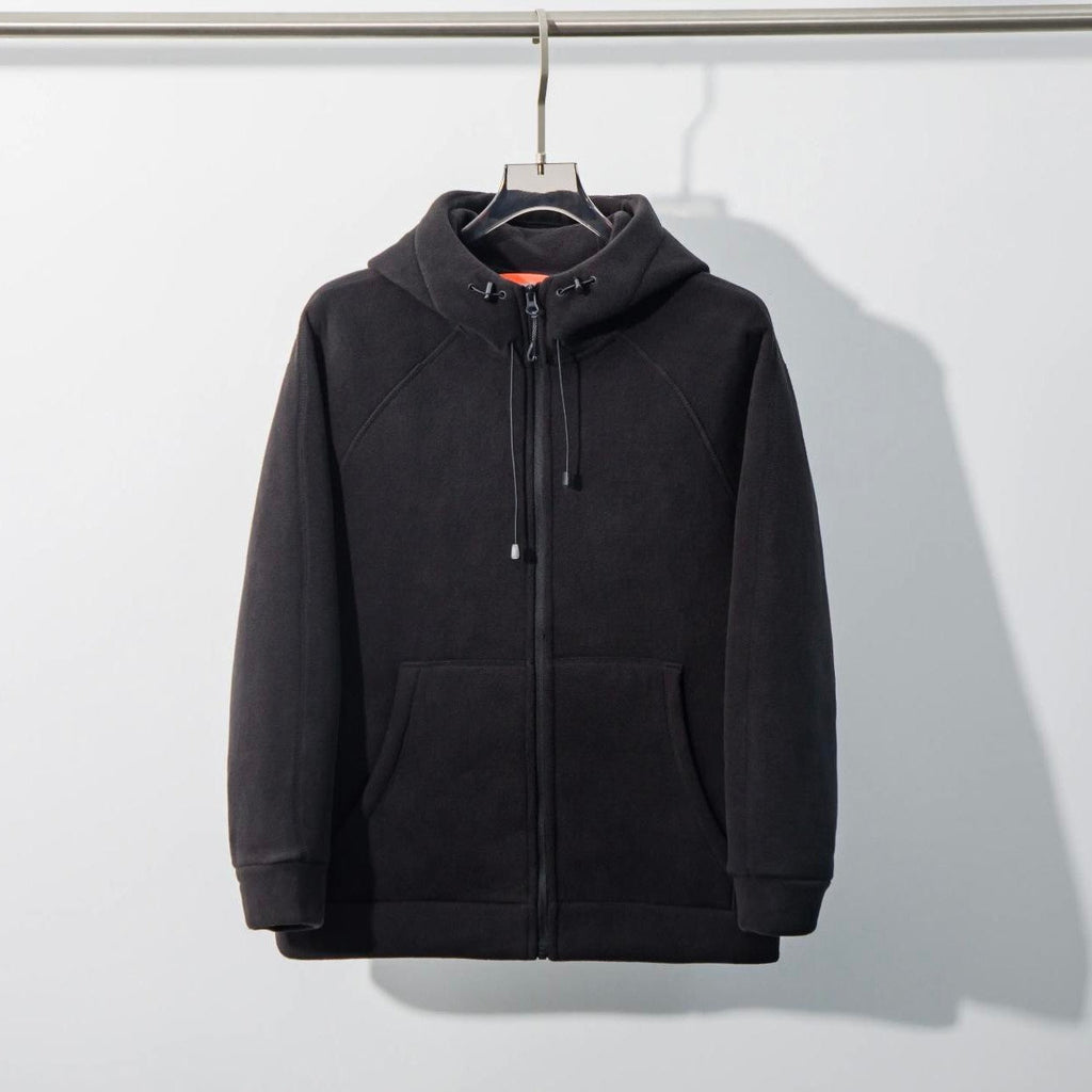 Unisex fleece zip hoodie with drawstring hood and front pockets