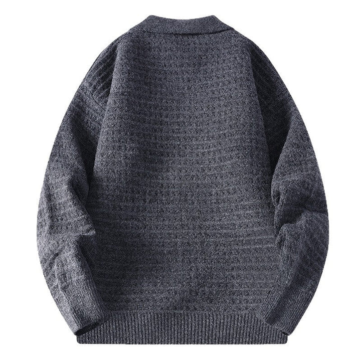 Men's waffle knit button-front cardigan with shirt collar