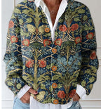 Women's floral button front cardigan with long sleeves and V-neck